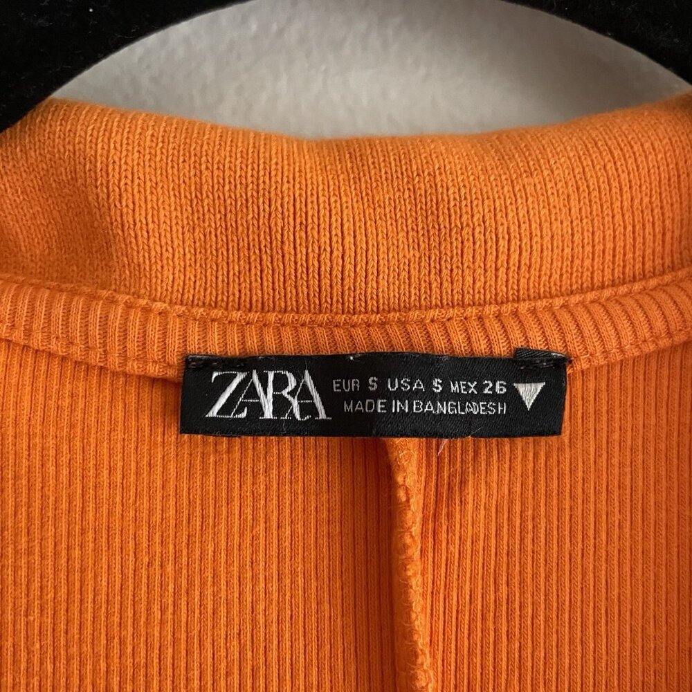 Zara Women S Orange Ribbed Sporty Sleeveless V-Neck Lapel Collar Skater Dress - Picture 7 of 9